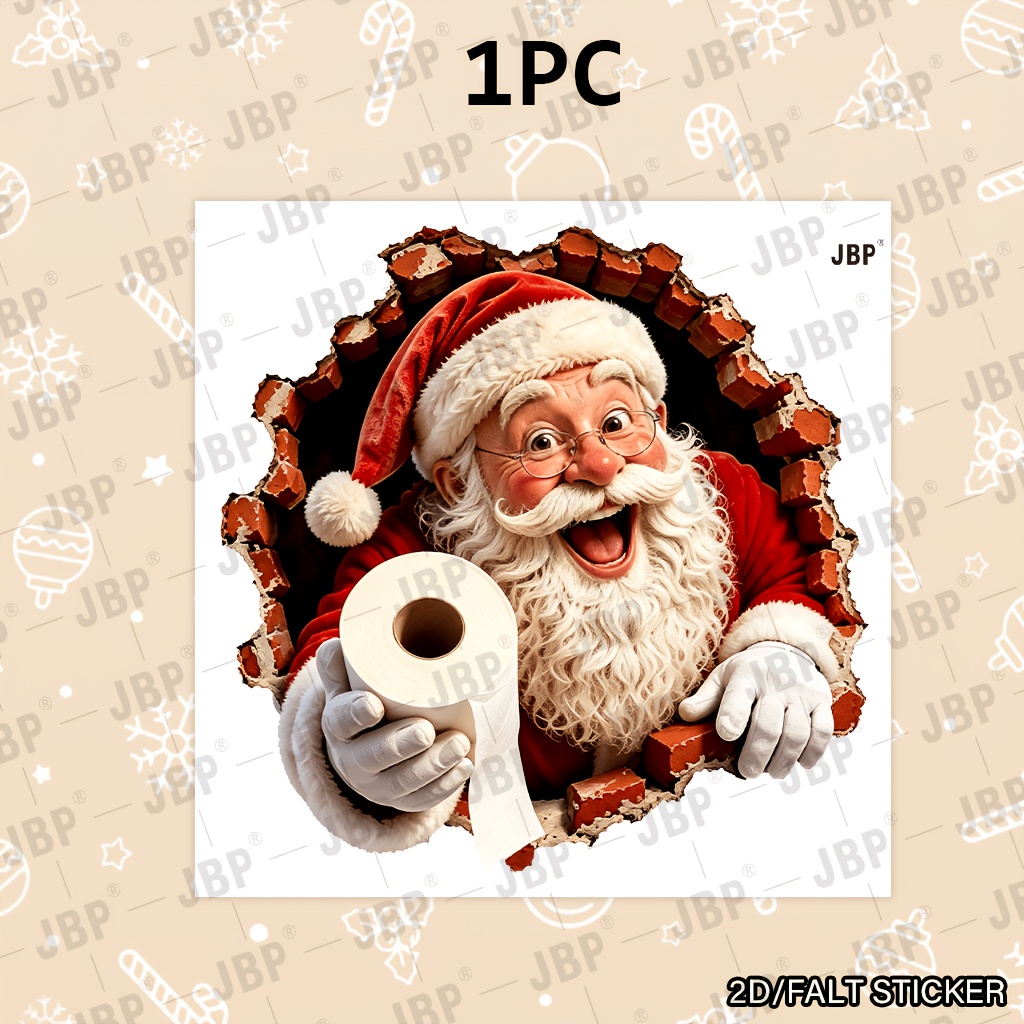TEMU 1 pieza Pegatina de pared de Papá Noel atravesando la pared papel higiénico, divertida calcomanía navideña para crear un ambiente festivo, PVC