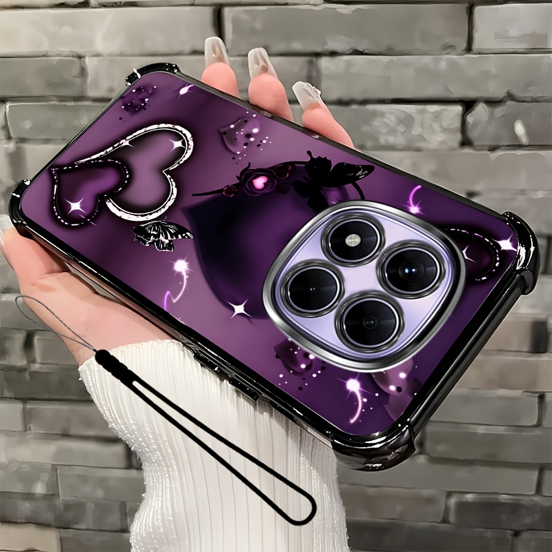 TEMU Coque de téléphone - [2D Plate] Cœur violet et papillon 2D Plate, Coque de téléphone à bandoulière en TPU souple Compatible avec Redmi Note 15