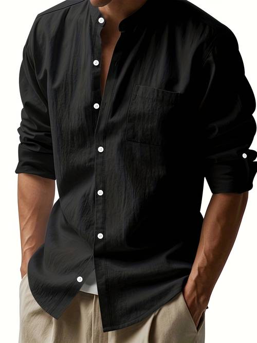 1pc Men S Long Sleeve Shirt - Beige Button-Up Formal & casual Shirt, Breathable Lightweight Fabric for Golf, Office, Parties - -Up Blouse with Pocket - Spring/Fall Wardrobe Essential - Elegant Men S Clothing, Golf Apparel, Versatile Top, Stylish Collar, Durable Construction, Versatile Top, Professional Attire, Office Wear, Modern Menswear, Weave, Business Casual