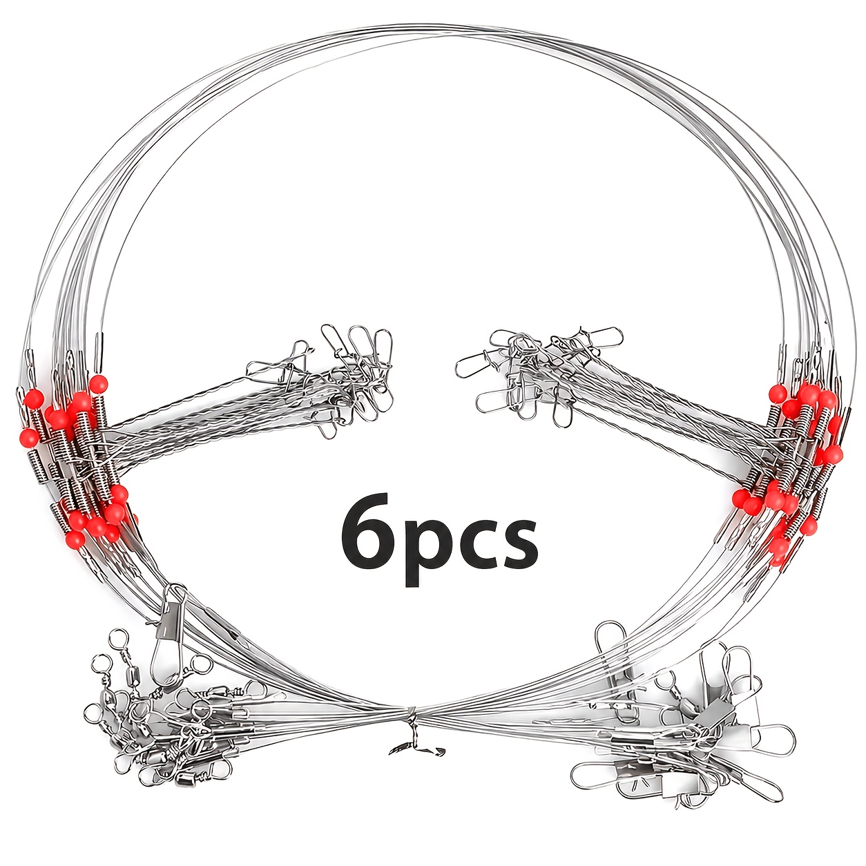 TEMU 6pcs Stainless Steel Fishing Wire With Swivel Snaps, Anti-bite Fishing Trace For Pike, , Catfish, Saltwater & Freshwater Fishing