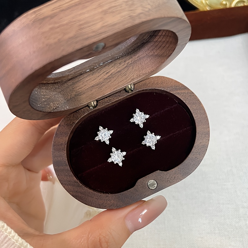 S925 Sterling Silvery Sparkling Star Stud Earrings