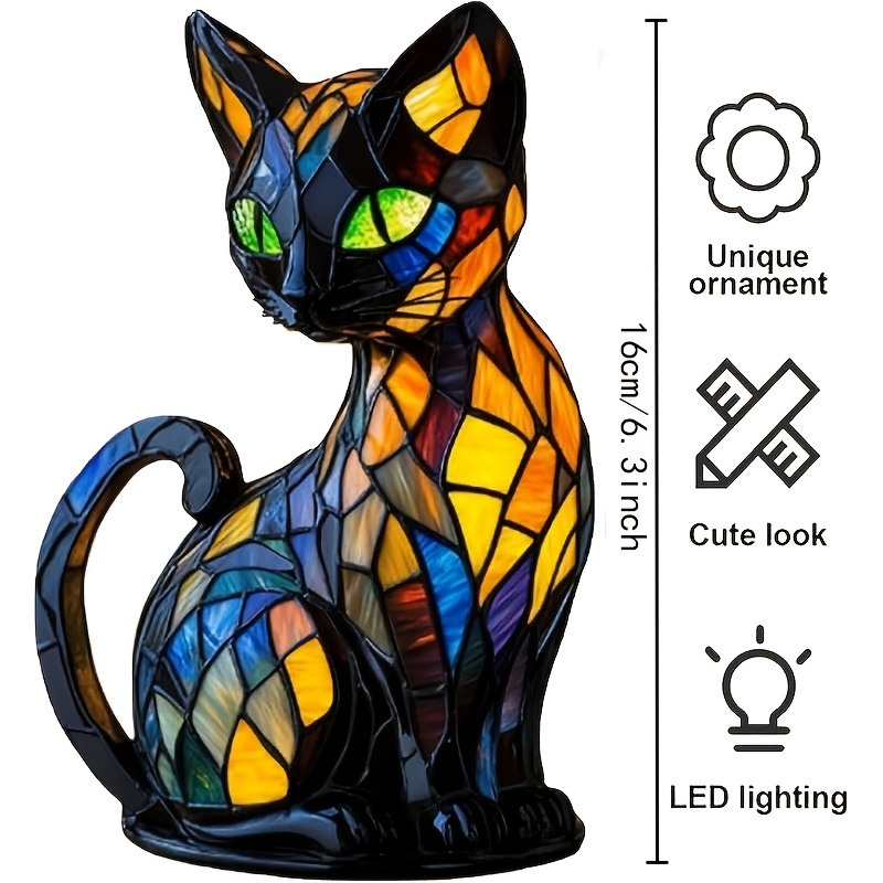 TEMU 1pc Retro Cat Statue Ornament, Usb Power Supply, Glowing Cat, 3d Cat Theme Decoration, Cat Decoration, The Retro Cat Decoration Light For Pet Enthusiasts, Suitable For Home Use