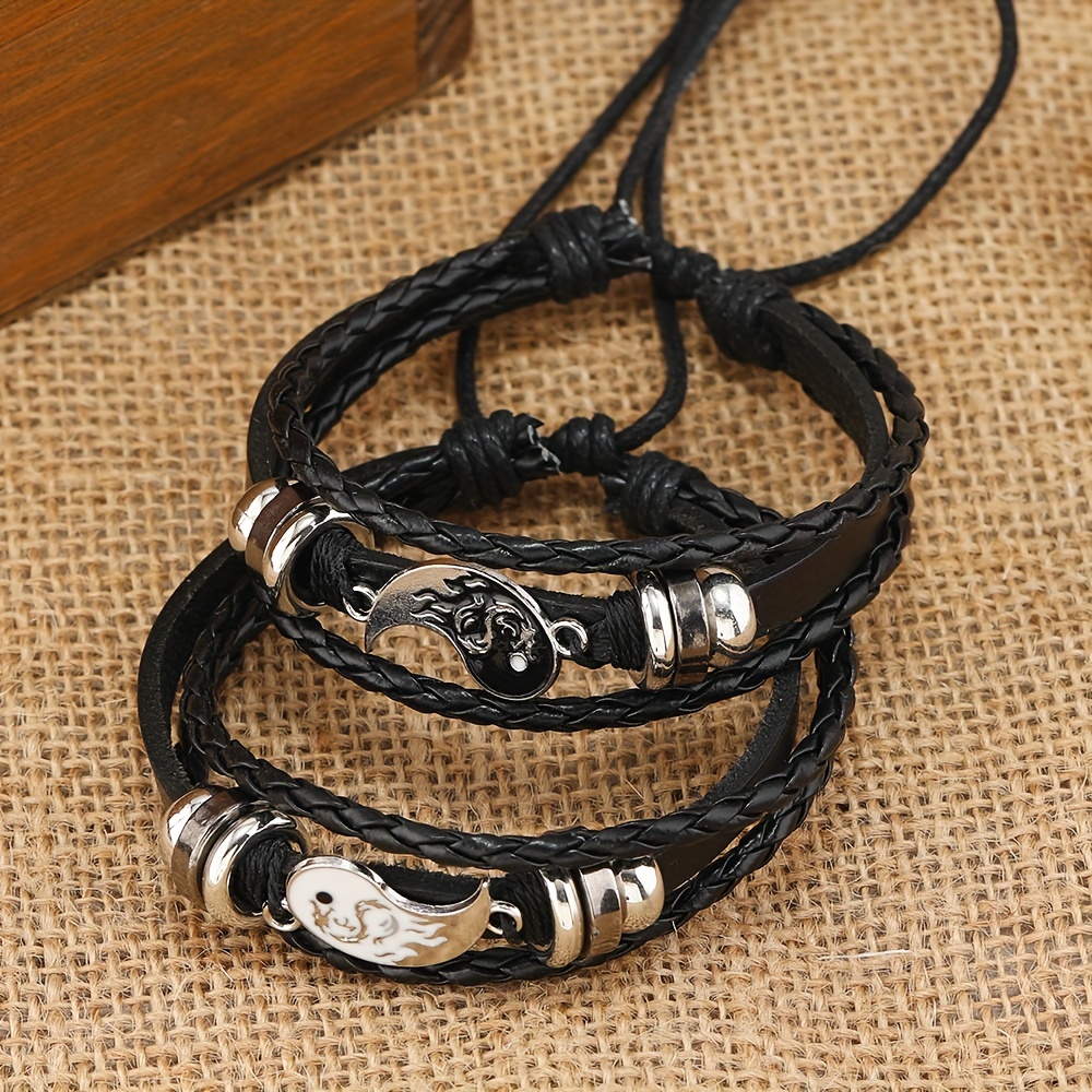 2pcs Retro Literary Style Handwoven Faux Leather Bracelets