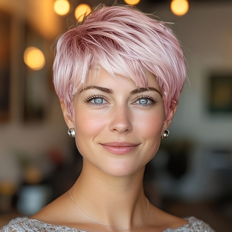 TEMU Short Pink Wig Short Hairstyles Short Cut Wig With Bangs Synthetic Wigs For Women Short Hair Wigs For Party