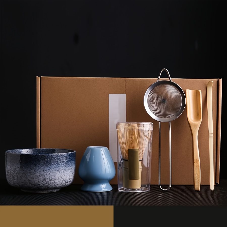 6-teiliges Bambus-Matcha-Set, inklusive Schale, Teesiebhalterung Löffel, Whiskständer , Sieb  Matcha -Whisks – Perfektes Geschenk für Zeremonien & traditionelle Dékor. Minimalistischer Stil aus natürlichem Holz. Ideal als Heimtee-Zubehör oder Musschel-Lieferant