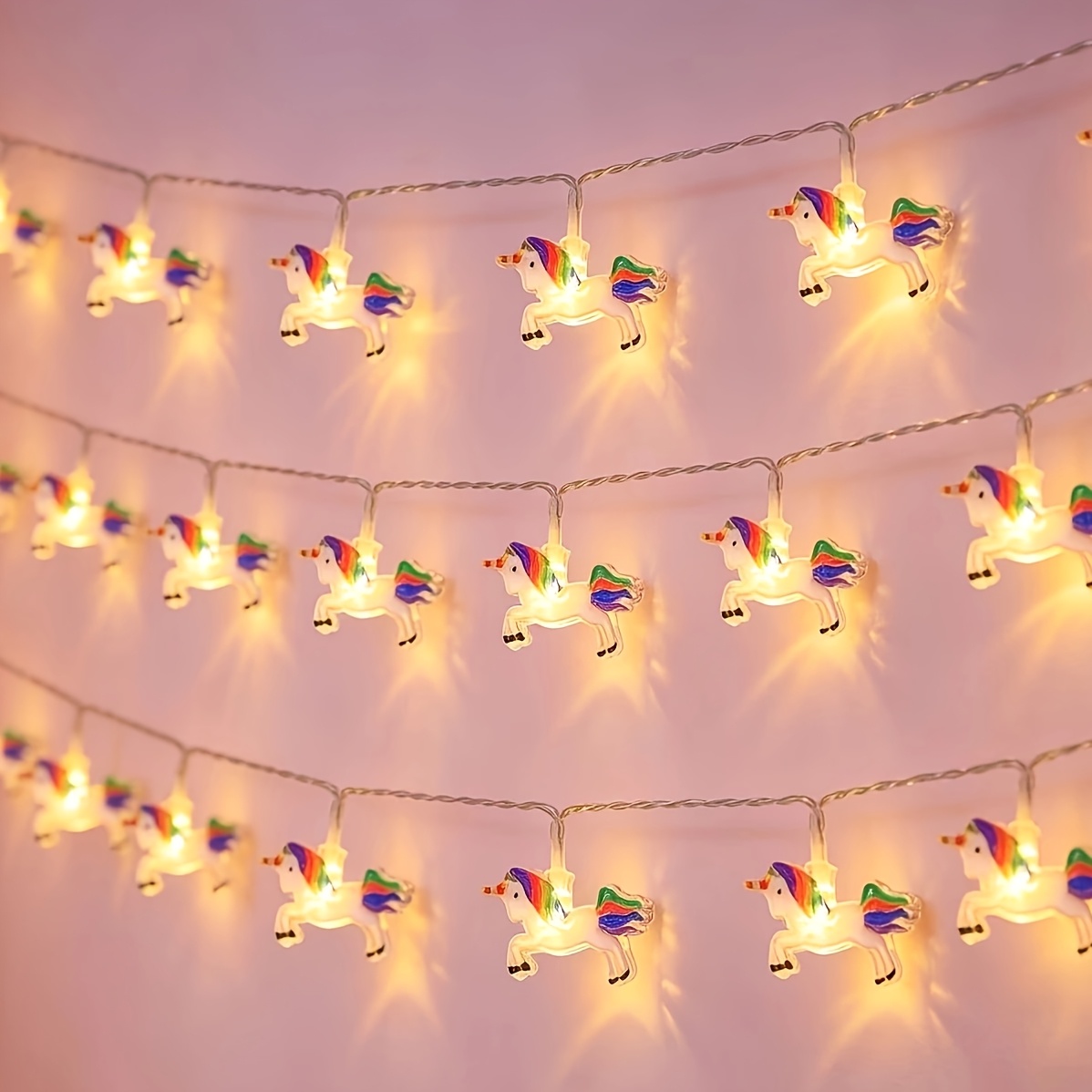 TEMU Catene Luminose LED Unicorno Pony Stile INS, Luci Decorative per Feste di Compleanno, Luci Regalo da (, Batterie Non Incluse) Halloween