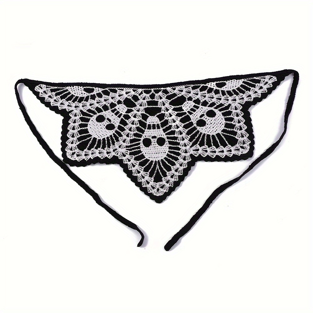 

Boho Chic Crochet Skull Pattern Headband - Vintage Knit Triangle Bandana Turban For Women, Perfect For Halloween & All Saints' Day