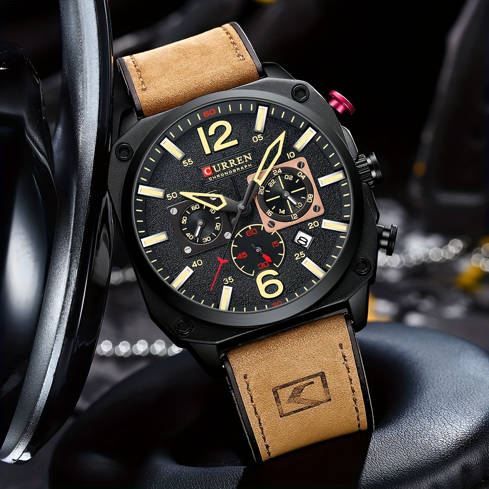 mens fashionable sports watch multifunctional chronograph quartz luminous hands date display   alloy case square dial electronic movement silicone strap   details 20
