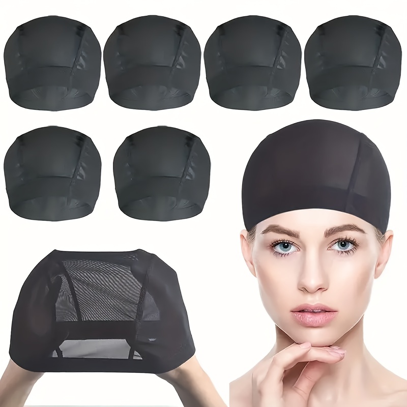 

6pcs Black Mesh Dome Wig Cap With Elastic Band Perfect For Making Wigs