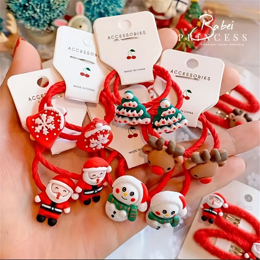 

Christmas 10 Girls Christmas Cute Cartoon Hair Ties, Christmas Tree Elk Santa Decorative Hair Band