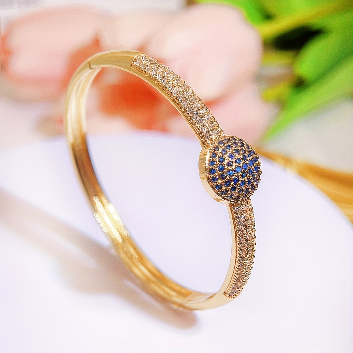 Noble Micro Pave Green Zirconia Thin Bangle