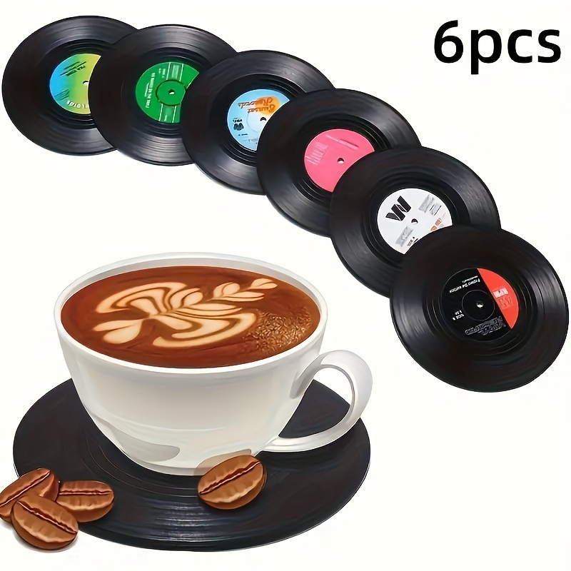 

6pcs Retro Record Style Coasters, Bar Restaurant Mats, Wooden Coasters, Coffee Coasters, Non-slip Insulation Mats, Suitable For Coffee Shops And Restaurants Happy Eid, Room Decor