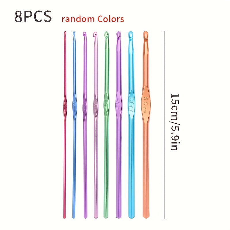 8pcs Colorful Anodized Aluminum Single-ended Crochet Hook Set, Diy Knitting Tools, Random Color, Crochet Accessories For Beginners