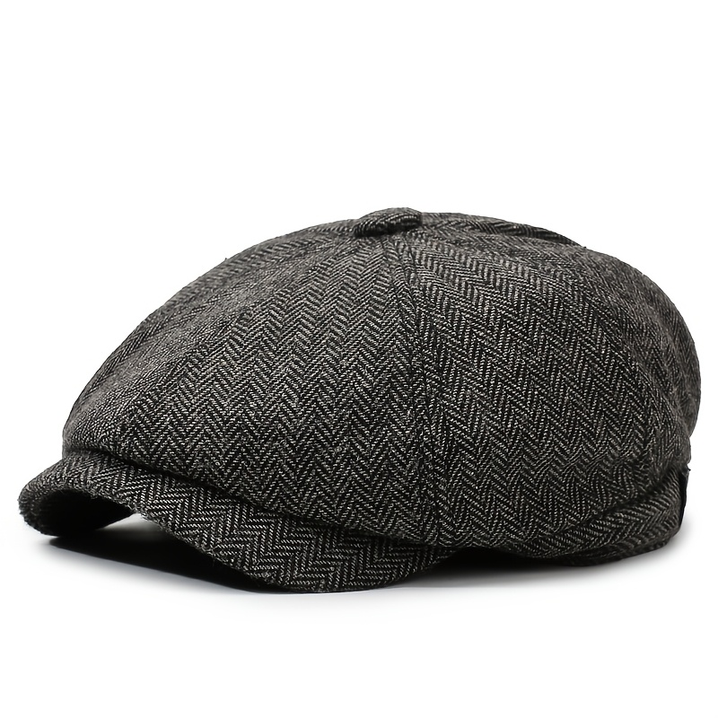 TEMU Casquette Newsboy, Casquette Plate, Chapeau de de Taxi, Style Irlando-, Vintage Légère, Tweed à Chevrons, Pur, Chapeau de , Casquette de ,