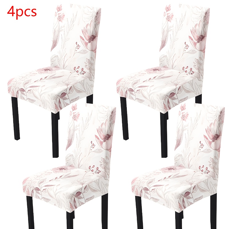 TEMU 4/6pcs Fresh And Elegant Floral Fiber Fabric Printed Stretch Removable Washable Dining Chair Covers, Suitable For Restaurants, Hotels,