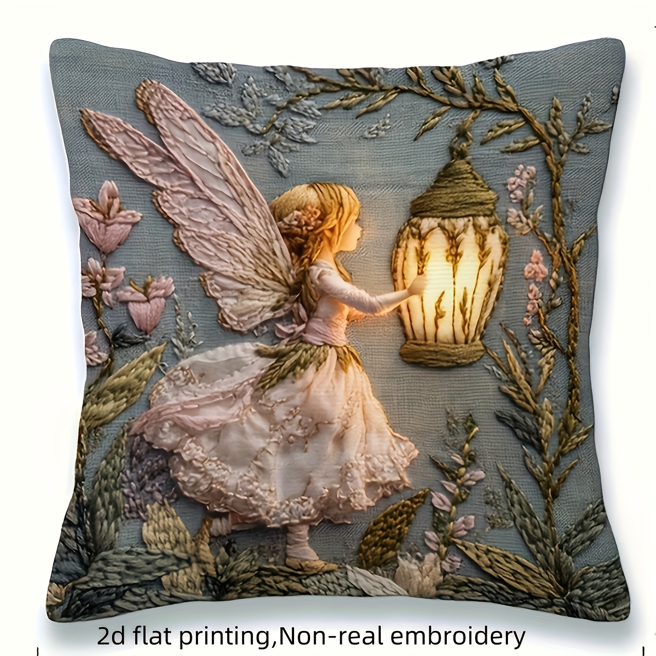 TEMU 2d Flat - 1pc Of A Winged Pillow Cover, Featuring 2d Flat Printing, Embroidery, Comfortable And Soft, Machine Washable, With Zipper Closure,