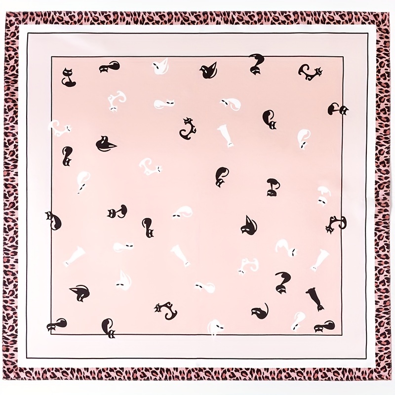 TEMU 27. Fashionable Cat Pattern Pink Women's , 100% Silk Square Scarf, Skin-friendly, Breathable, Soft, Color, Suitable For Matching Clothes And