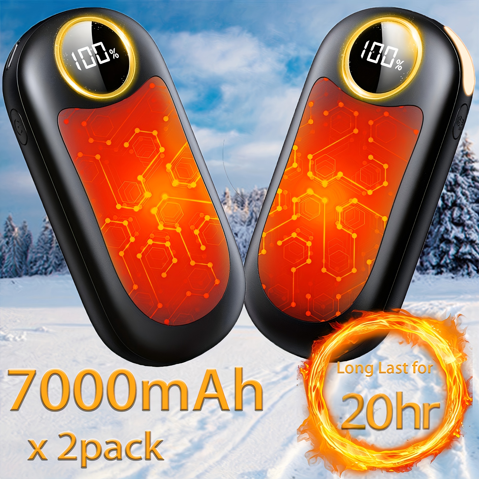 TEMU Hand Warmers Rechargeable, 7000mah * 2 Electric Hand Warmer 18hrs , Dual-sided Reusable Pocket Heater For Hunting, Golfing, Football, Camping