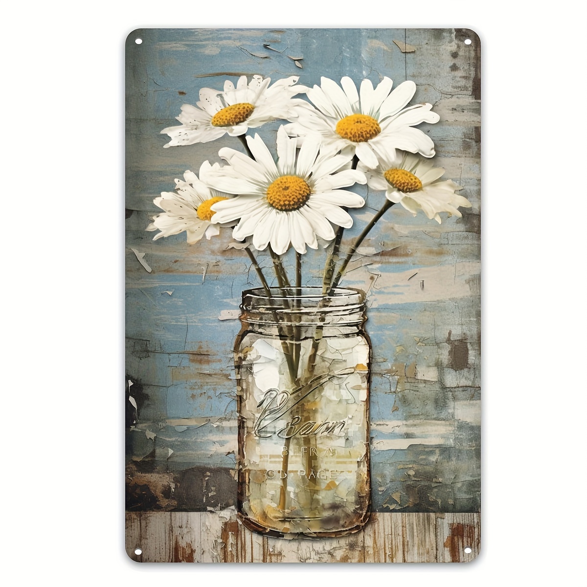 

1pc Retro Metal Aluminum Sign, Jar With White Daisy Floral Poster Tin Sign, Wall Art Decor, Vintage Garage Wall Decor, Cafe Bar Club Living Room Wall Decor Plaque