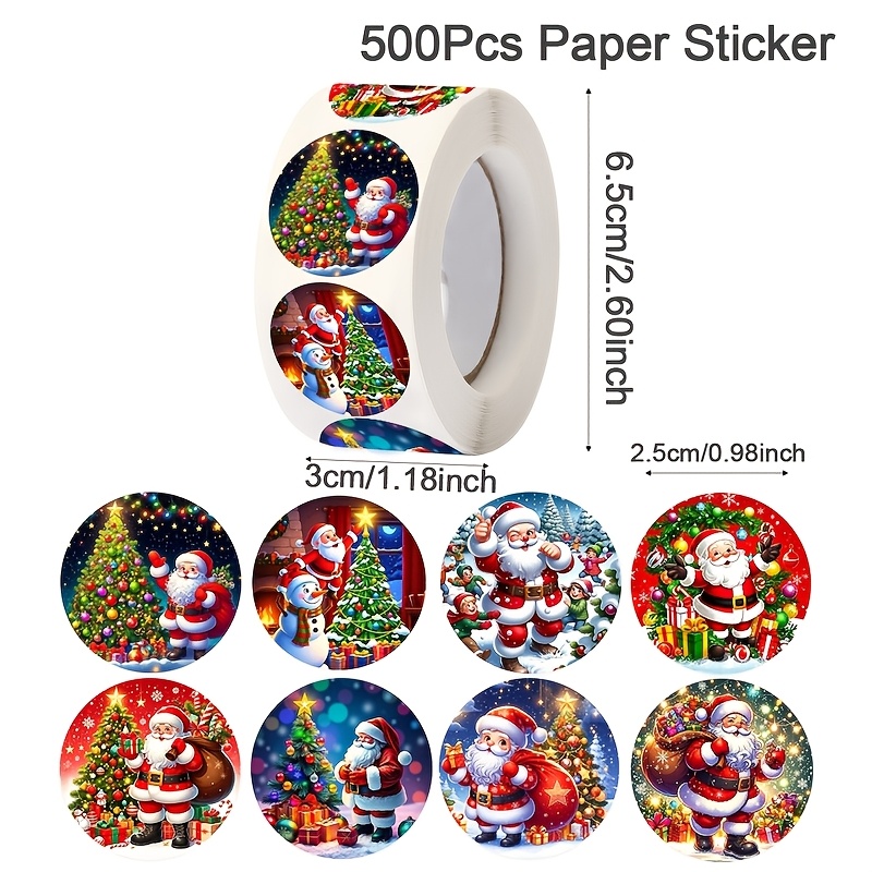 TEMU 500pcs/roll Self-adhesive Christmas Stickers Suitable For Holiday Gifts, Labels, Scrapbooking & Diy Crafts - Multicolor Santa Claus & Xmas Tree