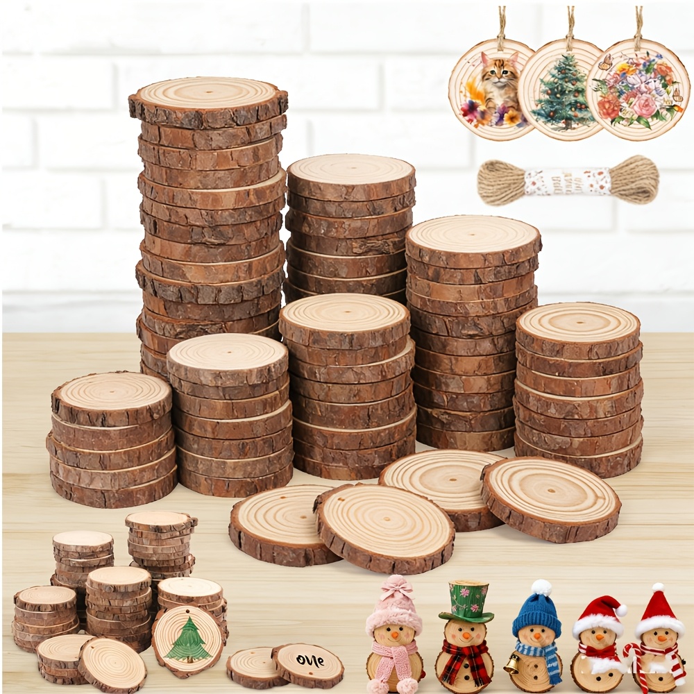 Set Of 55 Wooden Discs Measuring 5-6cm For Crafting - Round Log Slices With Holes Ideal For Christmas, Thanksgiving Decor, Coasters, And Wedding Decorations