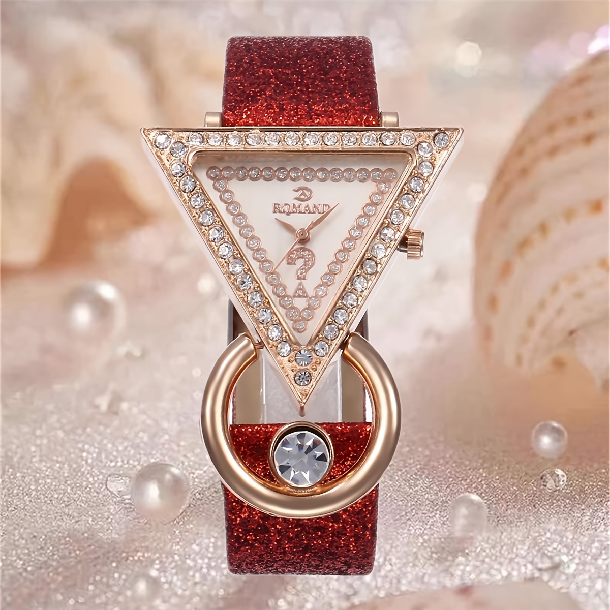 1pc/5pcs HIKUN Women's Elegant Rhinestone-Encrusted Triangle Watch with Sparkling PU Strap, Quartz Movement & Analog Display - Suitable for Parties, Daily Wear, Christmas, Valentine's Day, New Year Gift - Luxury Handwatch