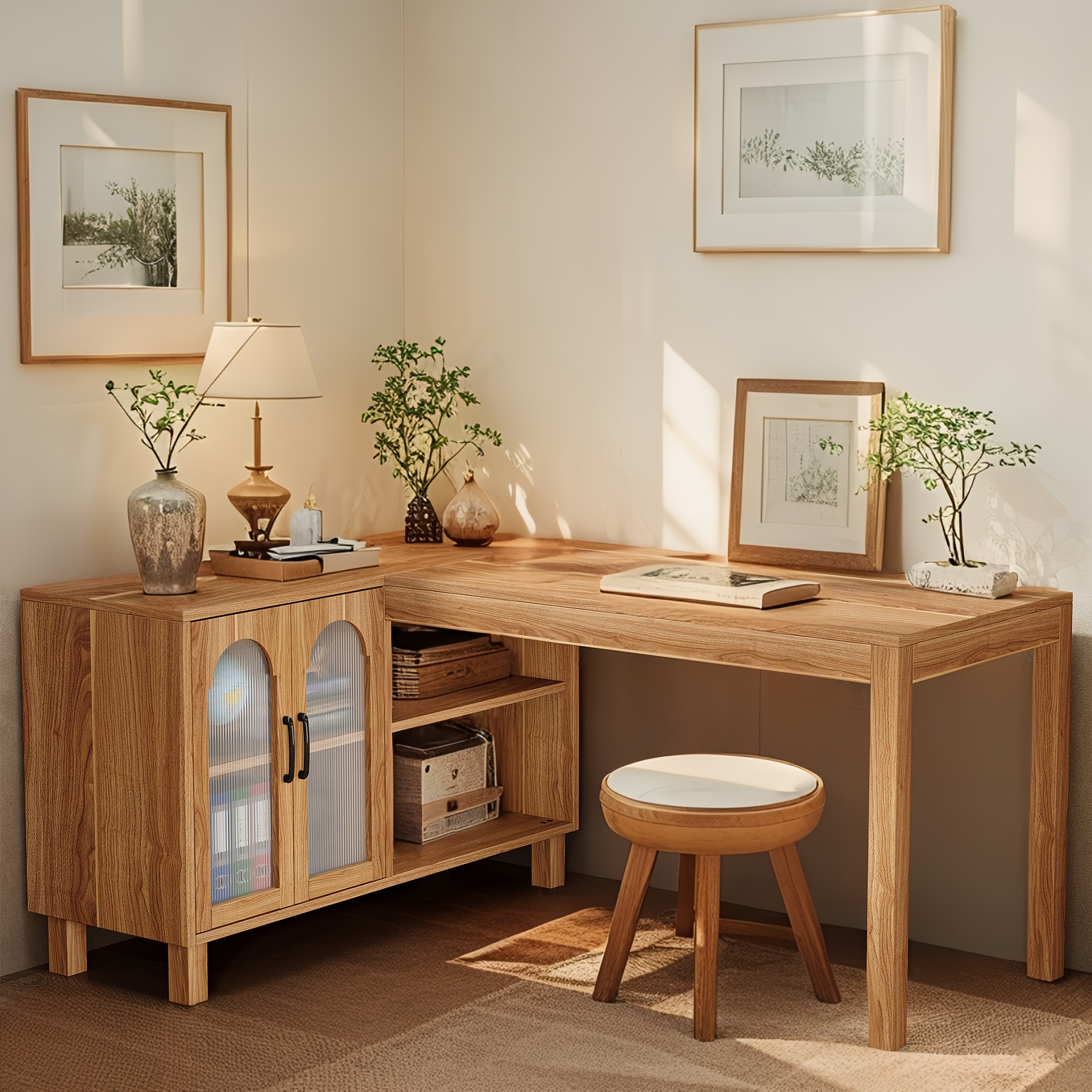 TEMU L Shaped Desk With Cabinet And Shelves | 59" Computer Desk With Storage, Desk In For Bedroom, Home Office, , Wood, Tribesigns Way To