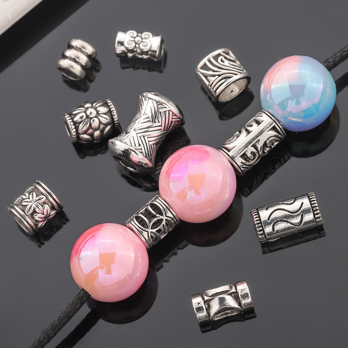 98pcs Hollow Bead Set, Cylindrical Spacer Beads