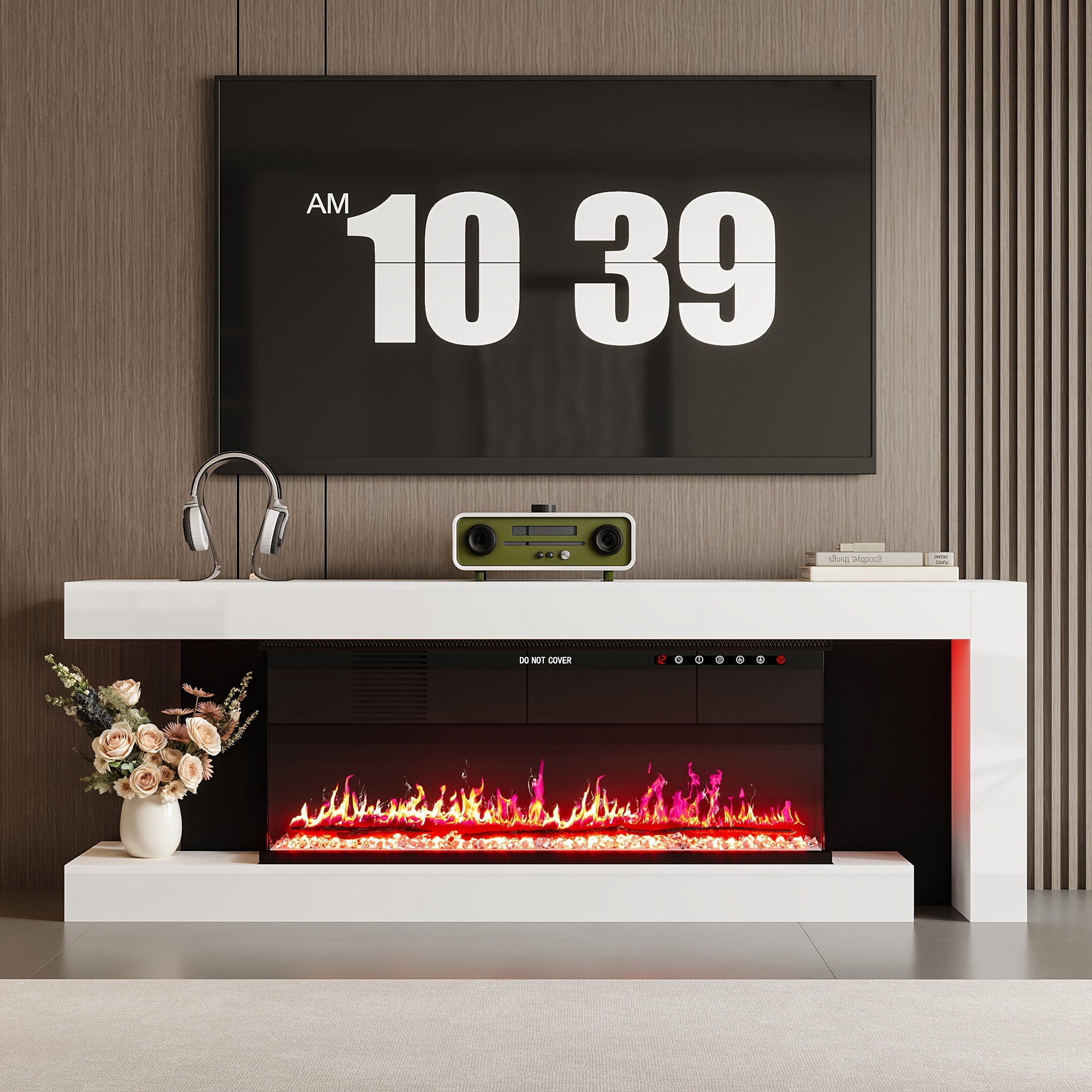 Modern TV Stand With Electric Fireplace, TV Console With Adjustable LED Lighting For TVs, Modern Entertainment Center With Storage, Media Console For Living Room