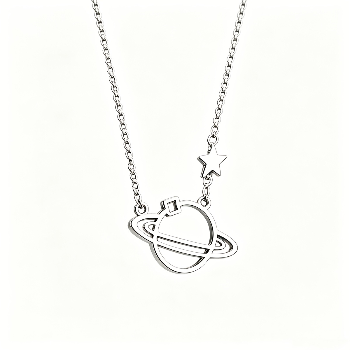 TEMU A 304 Stainless Steel Hypoallergenic For Saturn And Star Pendant Necklace, -style Planet Necklace, Suitable For Daily Men And Women, Holiday