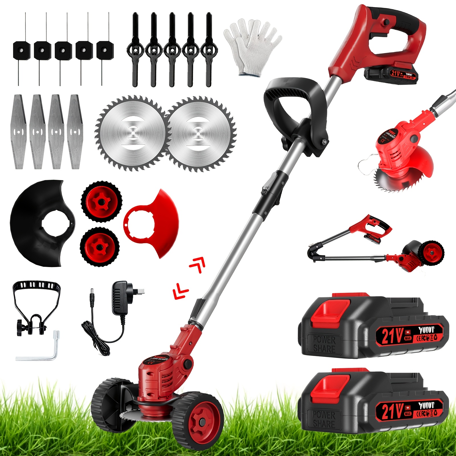 TEMU Electric Lawn Mower, Battery-powered Weed Trimmer, Lightweight Grass Trimmer With Battery And Wheels, Foldable Lawn Edger/brush Cutter For Yard