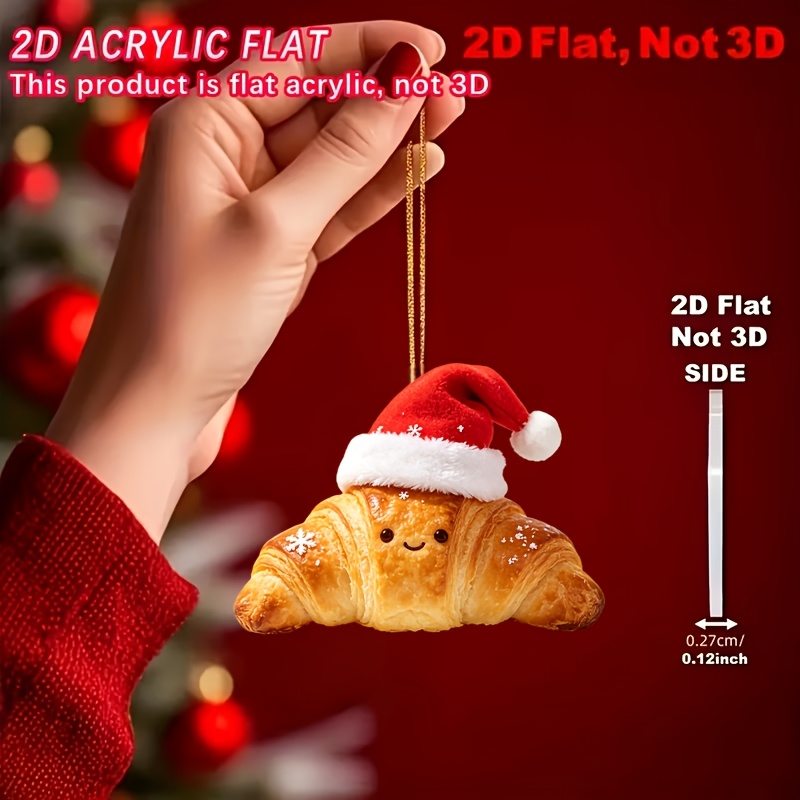 TEMU (2d Flat) 1pc Exquisite And Aesthetic Christmas Croissant Bread With Red Hat And Snowflake Decoration Pendant, Used As A Decorative Pendant For