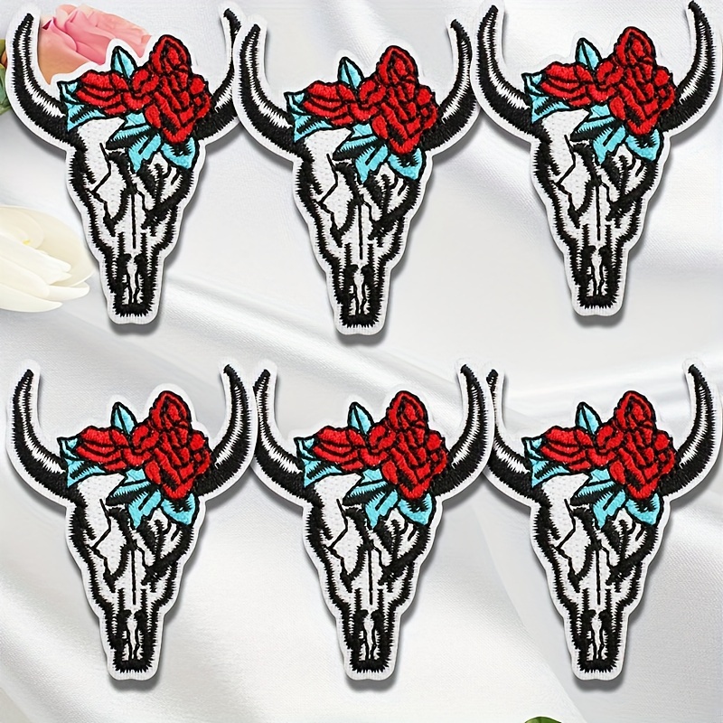 

6pcs Western Cow Embroidered Iron-on Patches, Mixed Colors, Sew-on Appliques For Clothing, Hats, Bags, Diy Decor Accessories, Supplies