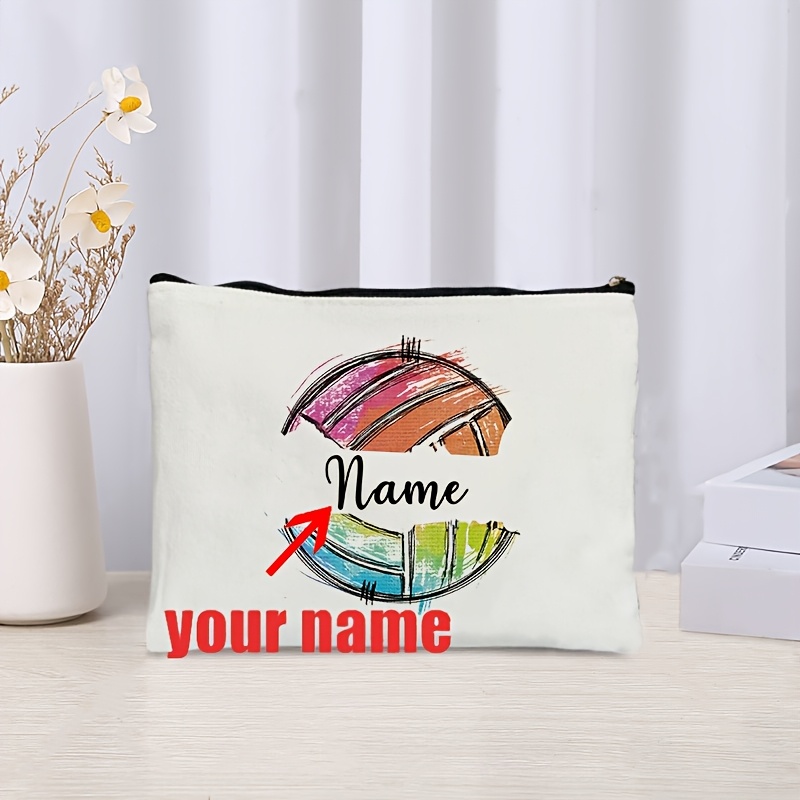 TEMU Women's Personalized Volleyball-themed Zippered Handbag - Custom Name/text -demand, Foldable Travel Organizer Suitable For Volleyball Gifts,