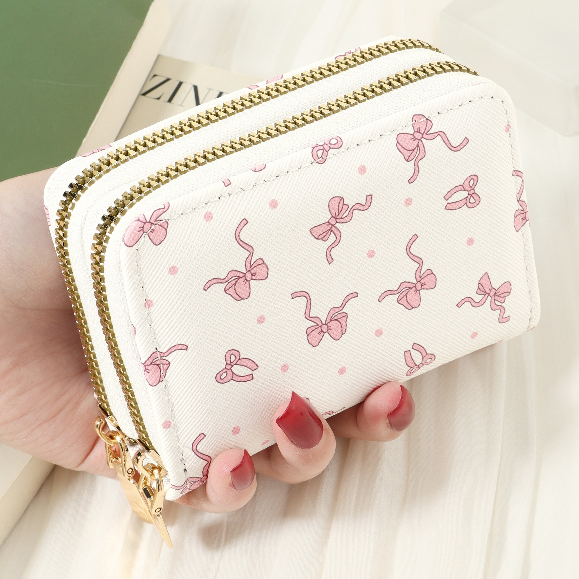 Double Zipper Versatile Wallet Women's Short Credit Card Holder Multifunctional Large Capacity Coin Purse