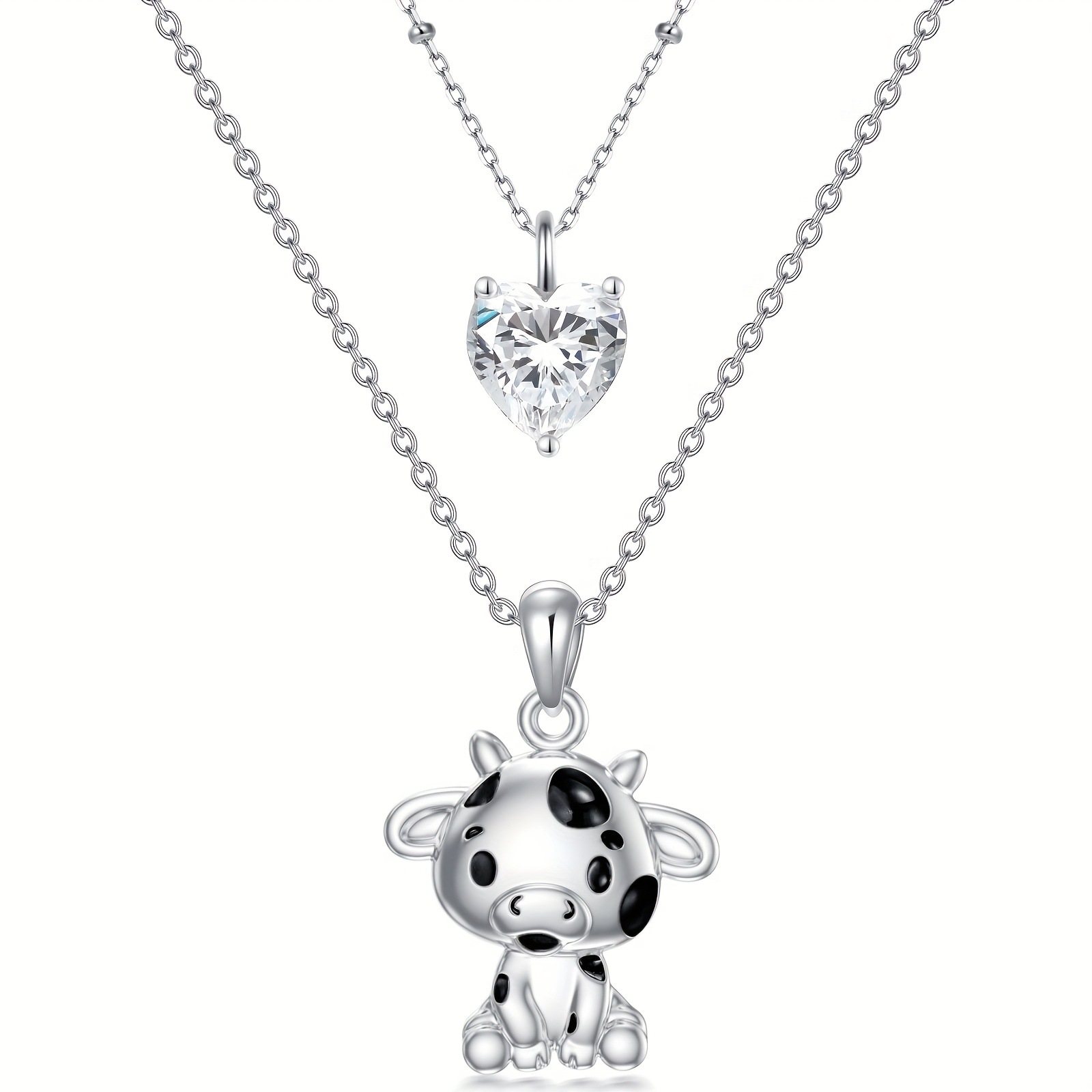 Women's 925 Sterling Silver Layered Cow Birthstone Necklace
