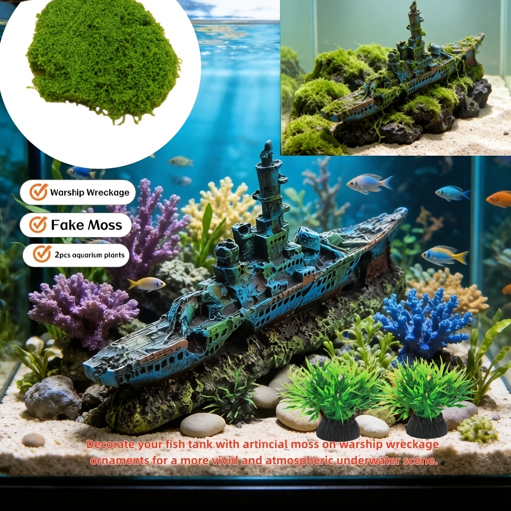TEMU 4pcs Aquarium Decoration Set With Artificial Moss & Water Plants, Realistic Underwater Fish Tank Ornament For Aquatic Pets