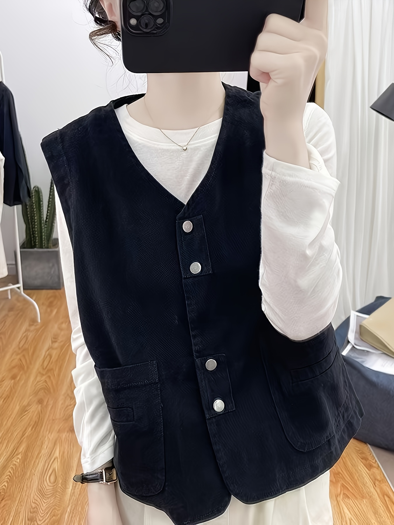 Dilgul Gilet Donna Estivo Con Colletto Giacca Leggera Senza Maniche Con Cerniera Con Tasche Blu S - Foto 7