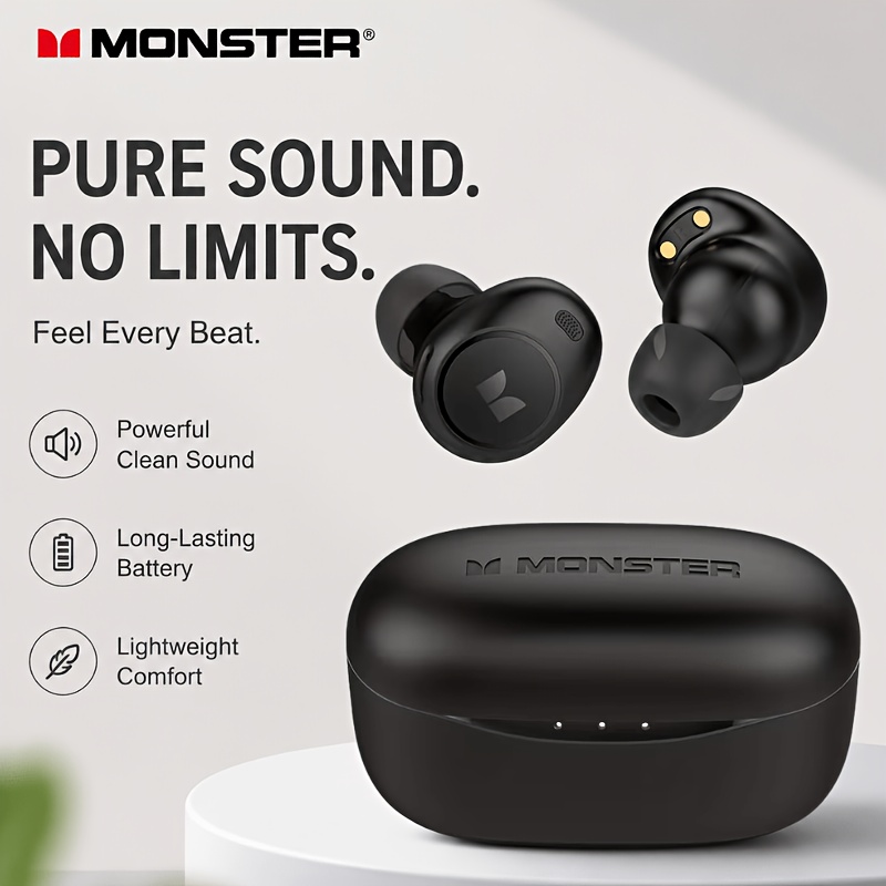 TEMU Écouteurs fil Monster, Écouteurs confortables , ergonomique légère, Appels HD à intelligent, Boîtier de charge rapide avec batterie prolongée de