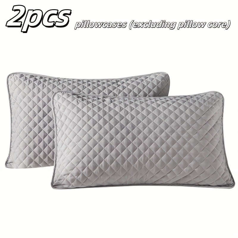 2pcs Pillowcases (No Pillow Core) Spring Summer Plaid Solid Color Quilted Three-Layer Sandwich Hotel Pillow Protective Cover Household Adult Breathable Thick Pillowcase, Double Pack Without Pillow Core