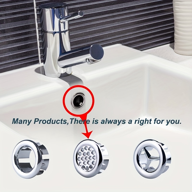 4pcs/pack Plastic Bathroom Kitchen Basin Sink, Overflow Cover Ring Insert Replacement, Chrome Hole Round Drain Cap, Basin Accessory For hotel Use