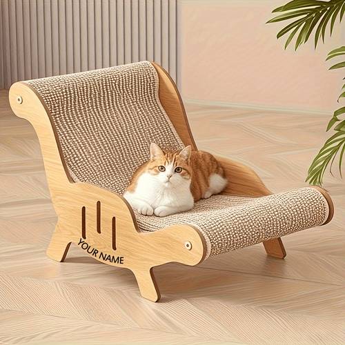 Customizable Name Solid Wood Cat Hammock & Scratching Post - Durable Sisal Rope Pet Bed with Built-In Scratching Board, Easy Assembly, for Indoor Cats, for Living Room or Bedroom, Cat Furniture, Pet Relaxation Spot, Elegant Pet Furniture, Sturdy Construction