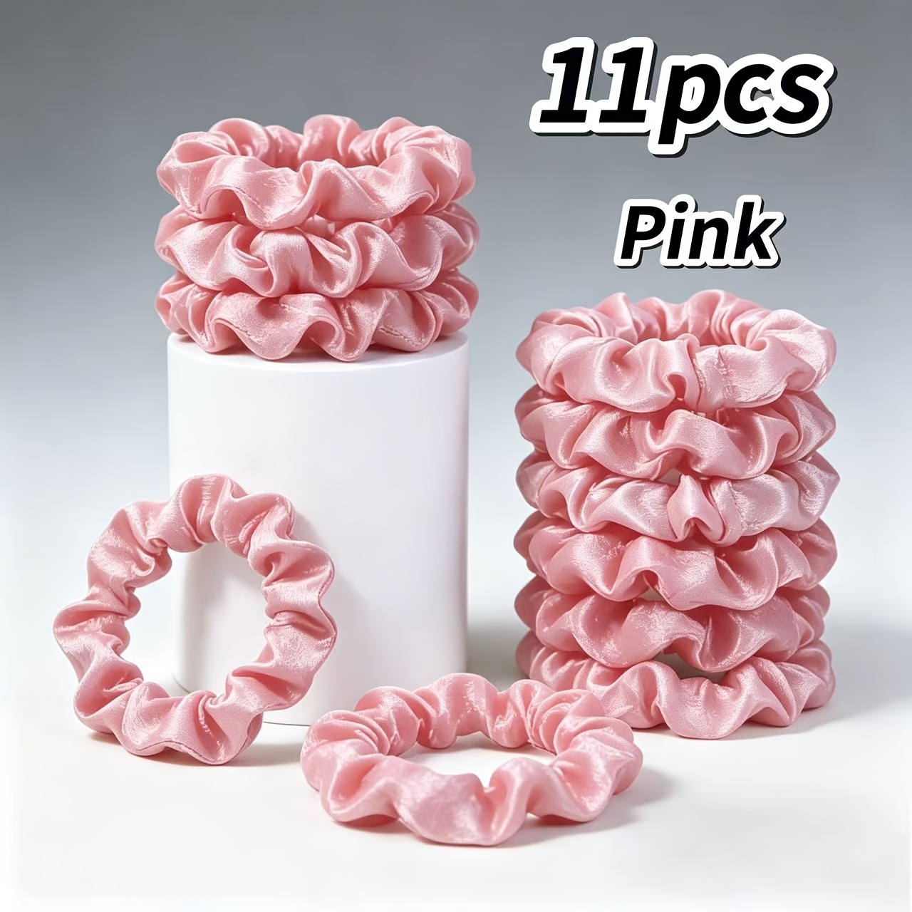 TEMU 11pcs Set Of Simple Rayon Fabric Small Hair Ties, Pink, Elegant And Versatile Hair Bands, High-elasticity Ponytail Holders