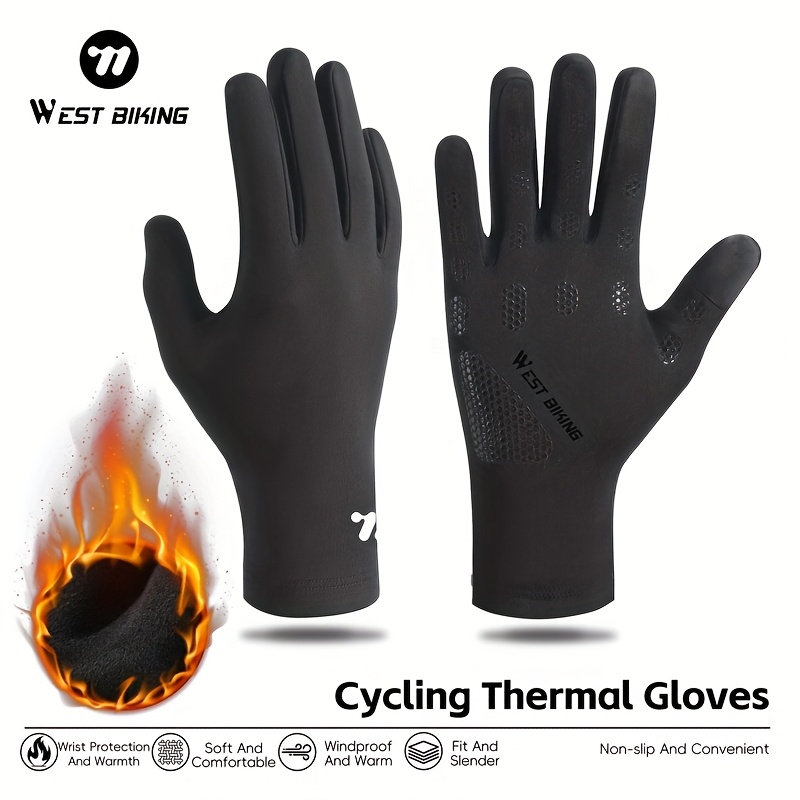 Image of West Biking Thermal Cycling Gloves Windproof Warm Bike Gloves Touchscreen Non-slip Winter Sports Gloves