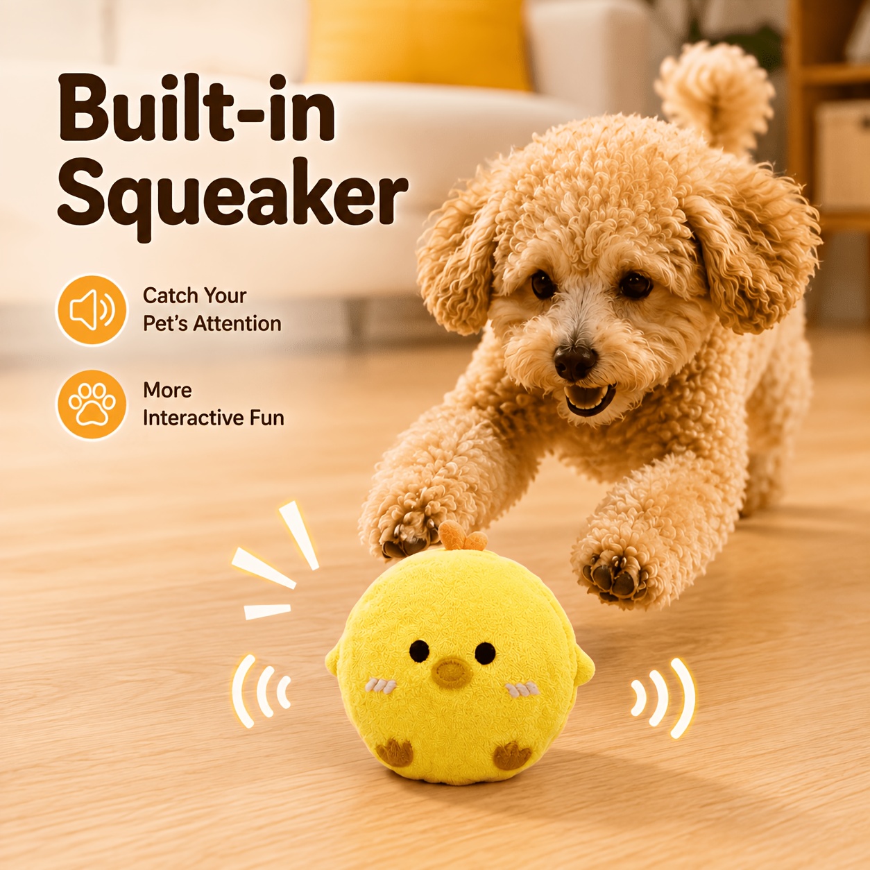 Interactive Sound-Making Yellow Chick Bouncing Ball for Cats & Dogs