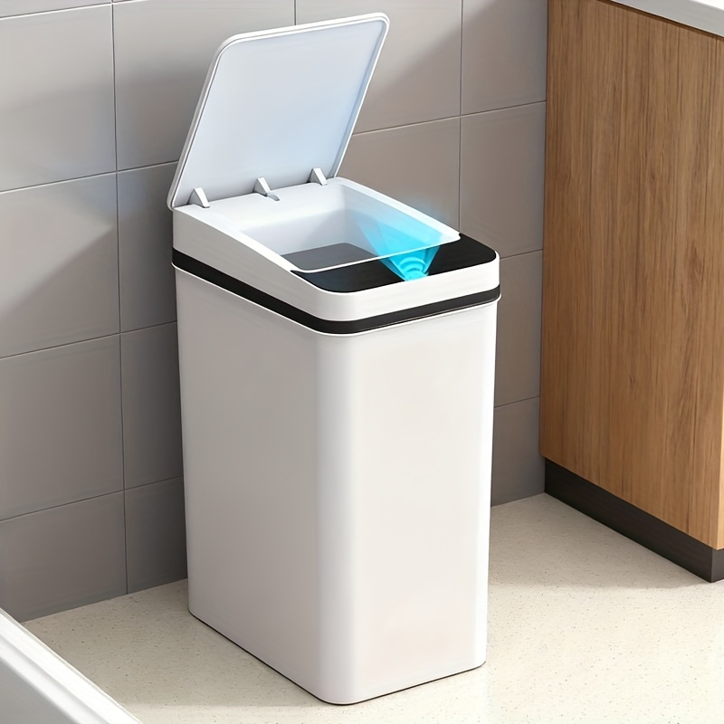 TEMU 1pc Bathroom Trash Can With Lid, 2.92 Gallon Slim Trash Can, Automatic Trash Can, Touchless Sensor Trash Can, Motion Sensor Plastic Trash Can,
