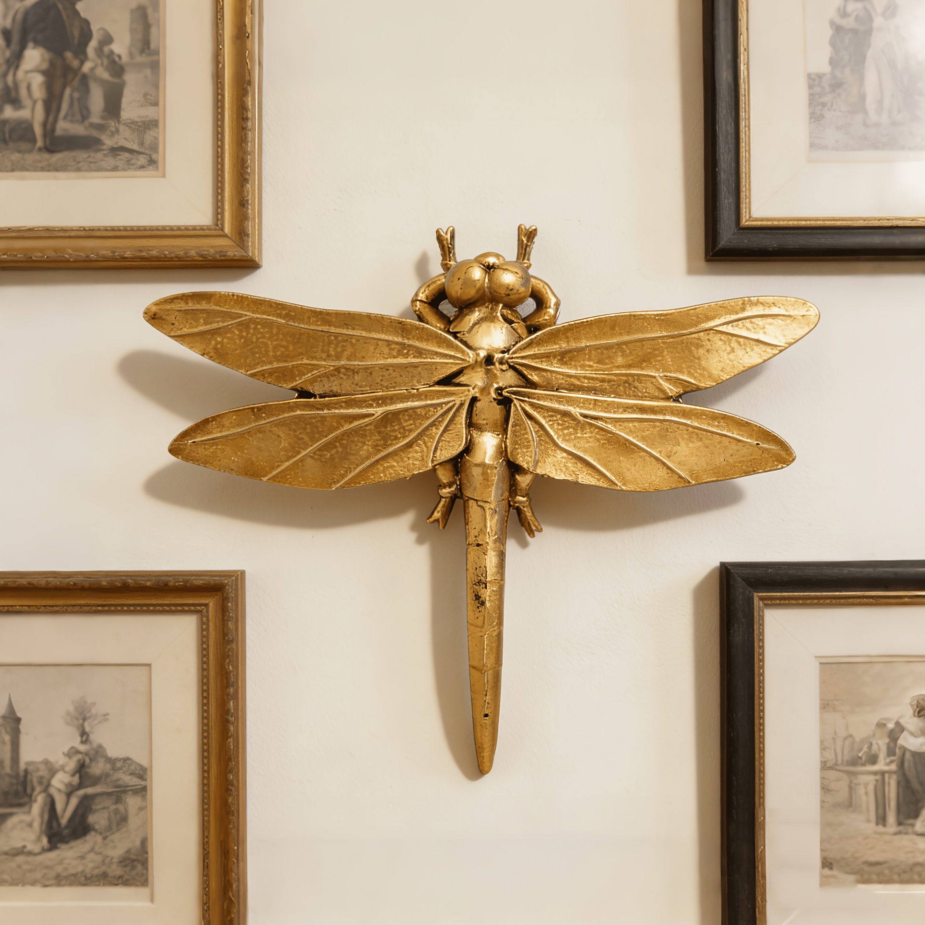 TEMU Unique Golden Wall Decor - Resin Insect Hanging Ornament With Intricate Animal Print, Contemporary Vertical Wall Art For Home Office,