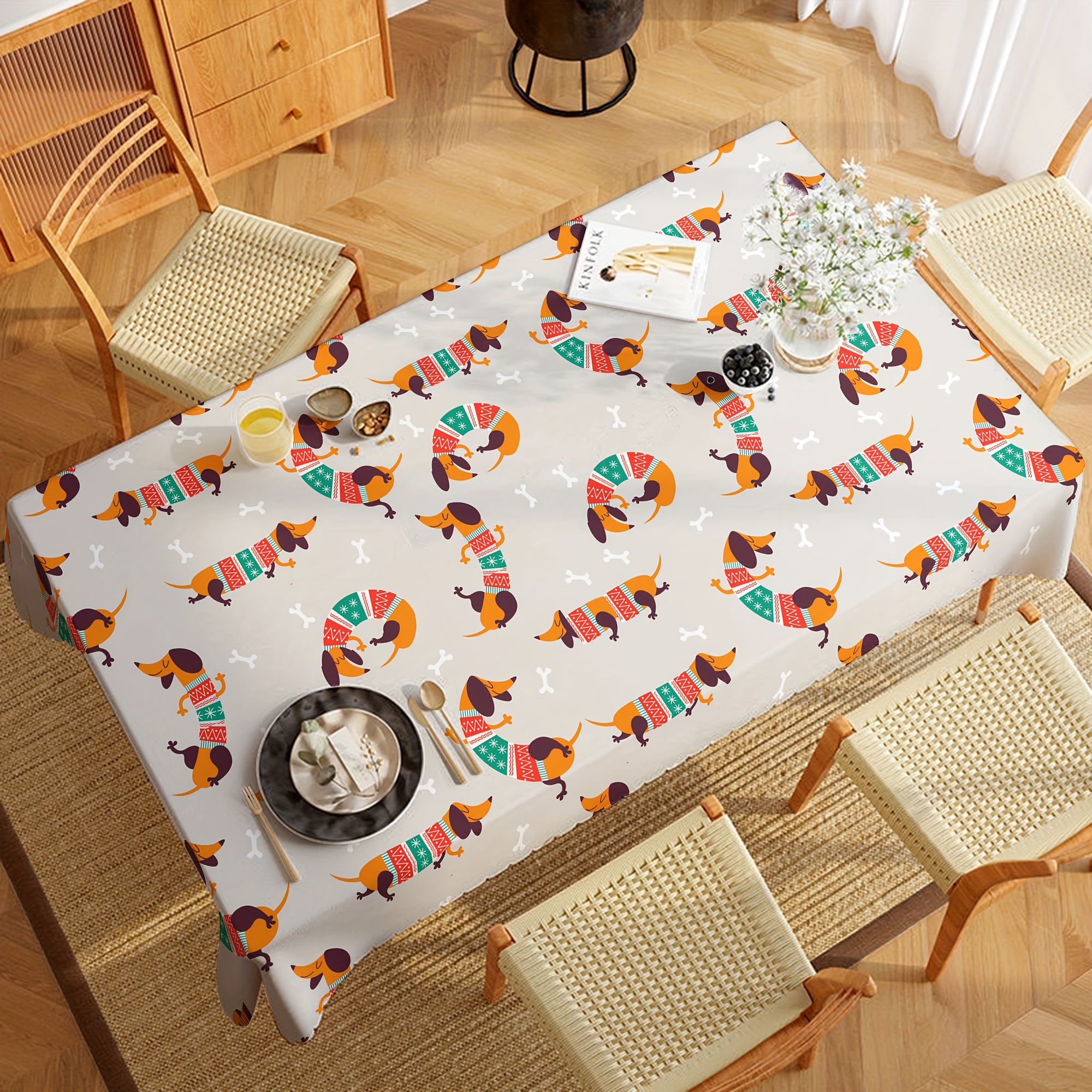Futterya Tischdecke Rechteckig – Cartoon-Hund, Mit Gummizug, Wasserdicht, 152 Cm, Für Tische Bis 1,5 M Tischdecke Mit Gummizug Hundemotiv