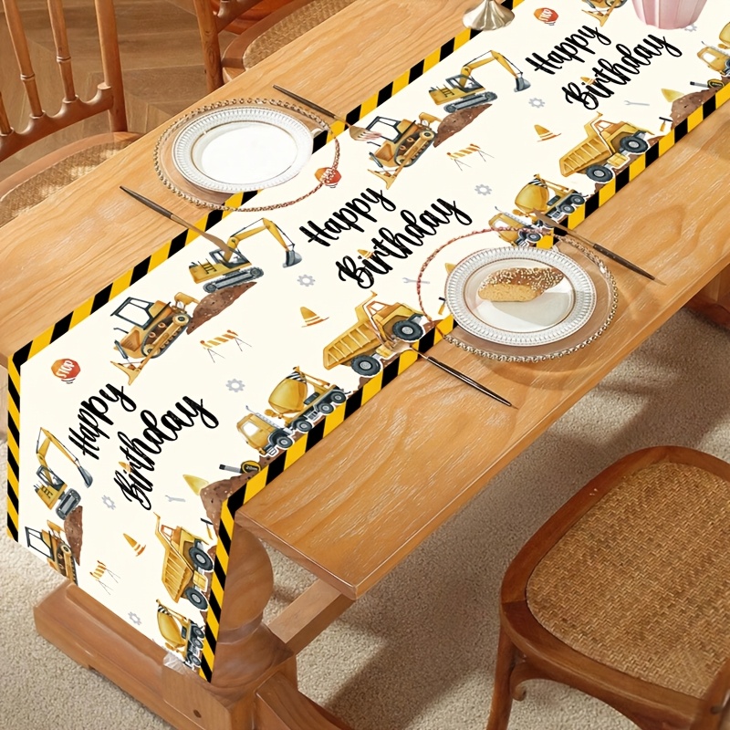 

Engineering Vehicle Birthday Table Runner - " X 13.8" Polyester, Cartoon Construction Theme Party Decor For ' Birthdays & Showers