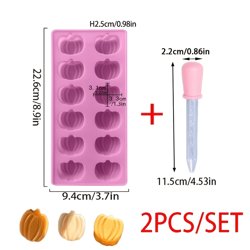 TEMU 2pcs Halloween Pumpkin Silicone Mold Set With Dropper - 12- Pumpkin Aromatherapy Candle Silicone Mold, With Dropper, Suitable For Diy Resin,